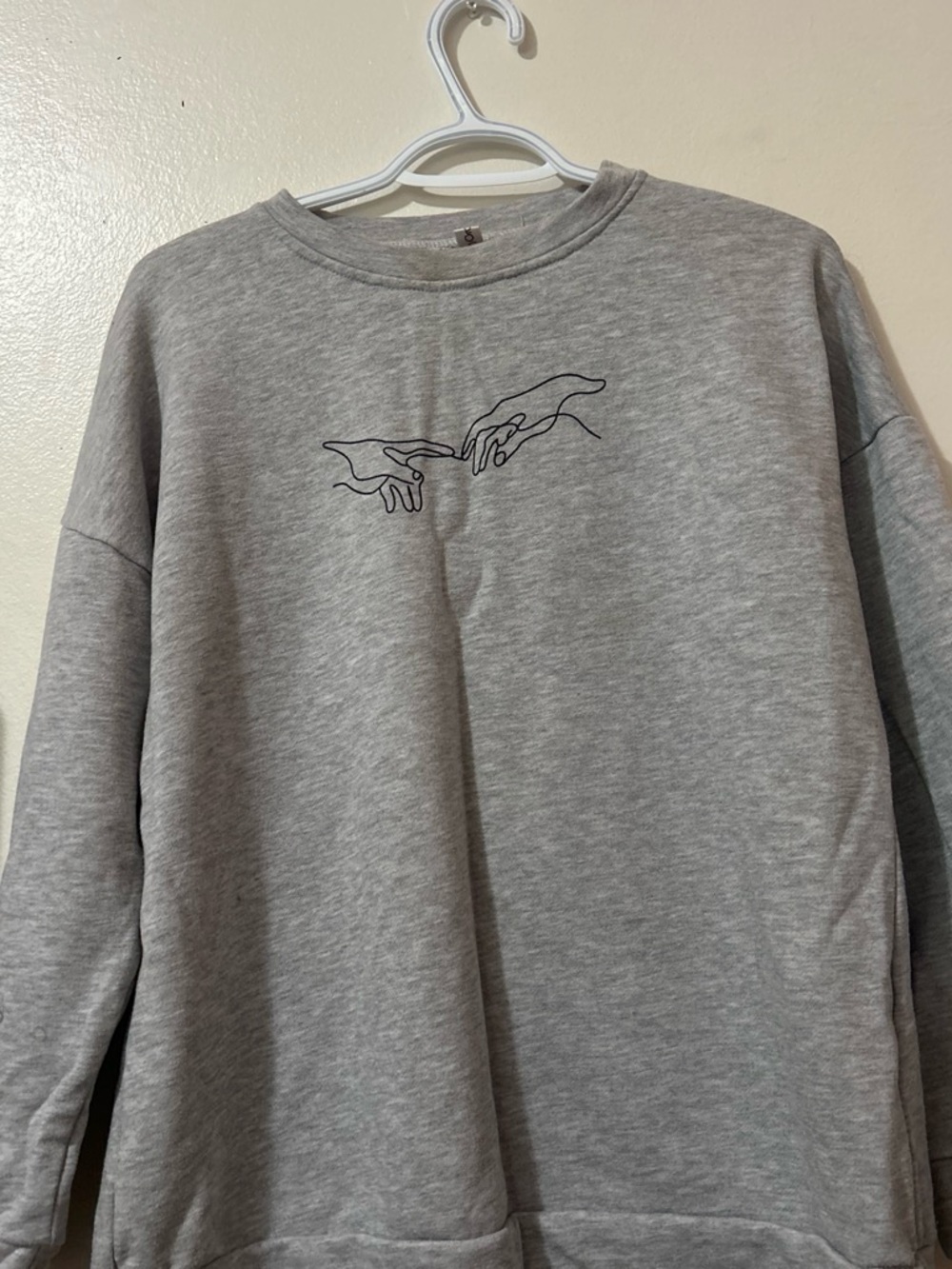 Women’s Grey Crewneck Sweatshirt with Minimal Hand Line Art